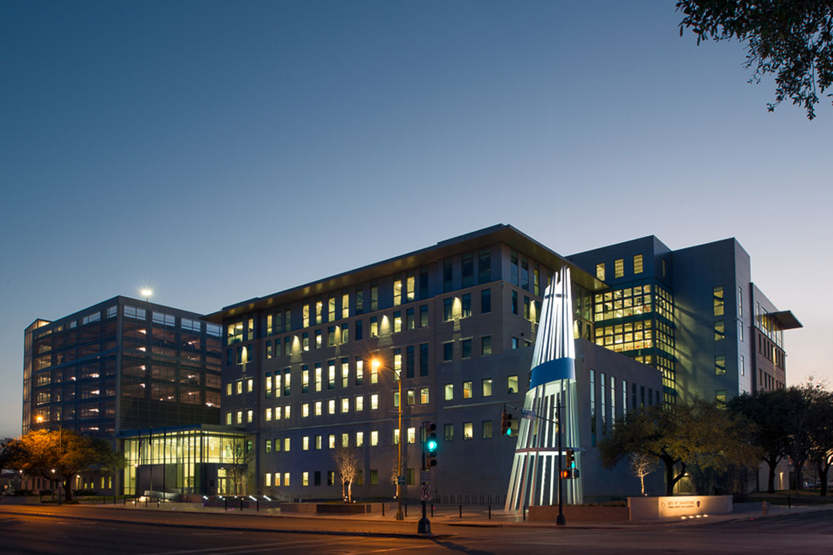 City Of San Antonio Public Safety Headquarters Slay Architecture   Sanantonio Public Safety Hq Evening 